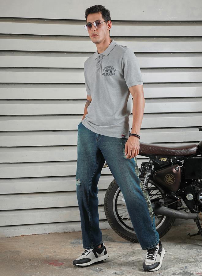 HIGH STAR Slogan Print Regular Fit Polo Neck T-Shirt - Image 2