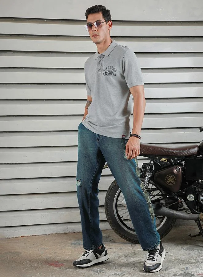 هاي ستار تيشيرت بولو بطبعة شعار هاي ستار بقصة عادية