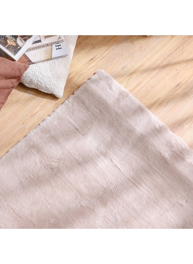 DANUBE HOME Plain Plush Solid Soft Fur Rug  | Washable Solids Style | Polyester Area Rug Floor Covering | Indoor Carpet For Living Room Dining Bedroom 120X180cm-Cream - Image 1