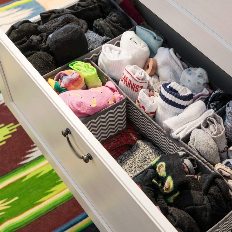 MUSVUZA MUSVUZA Foldable Cloth Storage Box Closet Dresser Drawer Organizer Cube Basket Bins Containers Divider with Drawers for Underwear Bras Socks Ties Scarves Set of 6 Grey Wave - Image 4