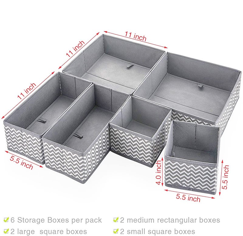 MUSVUZA MUSVUZA Foldable Cloth Storage Box Closet Dresser Drawer Organizer Cube Basket Bins Containers Divider with Drawers for Underwear Bras Socks Ties Scarves Set of 6 Grey Wave - Image 3