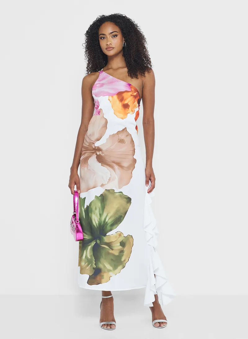Ginger One Shoulder Oversize Floral A Line Dress