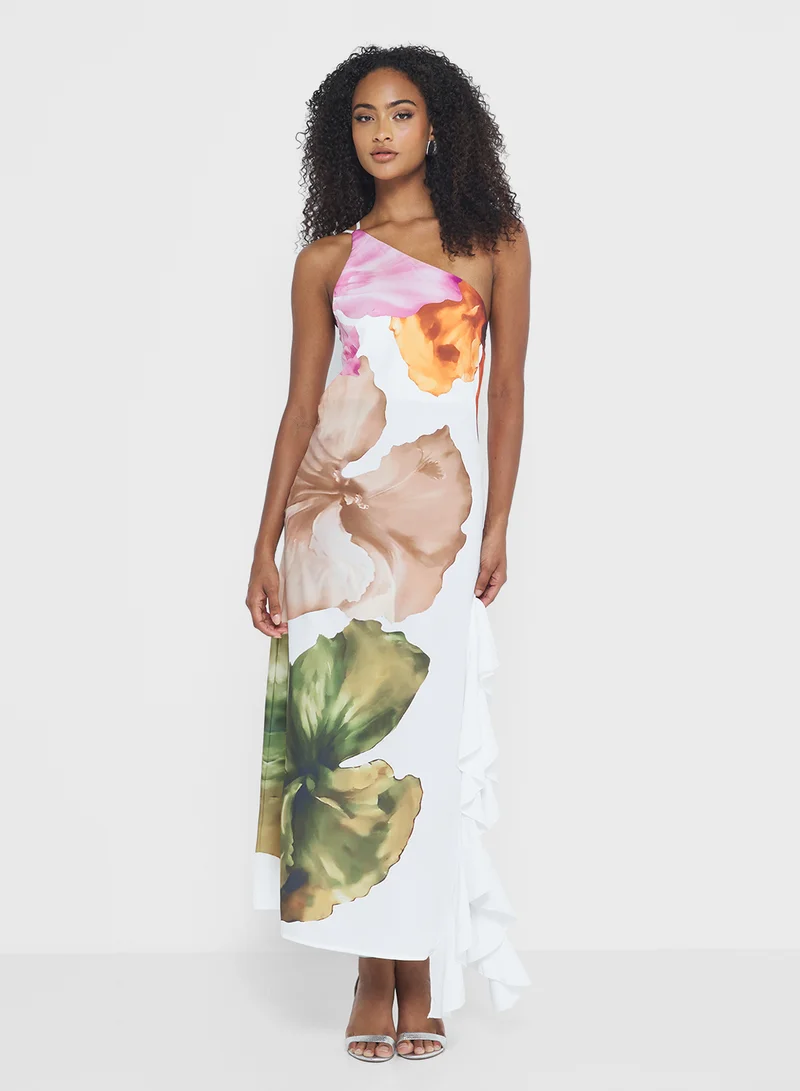 جينجر One Shoulder Oversize Floral A Line Dress