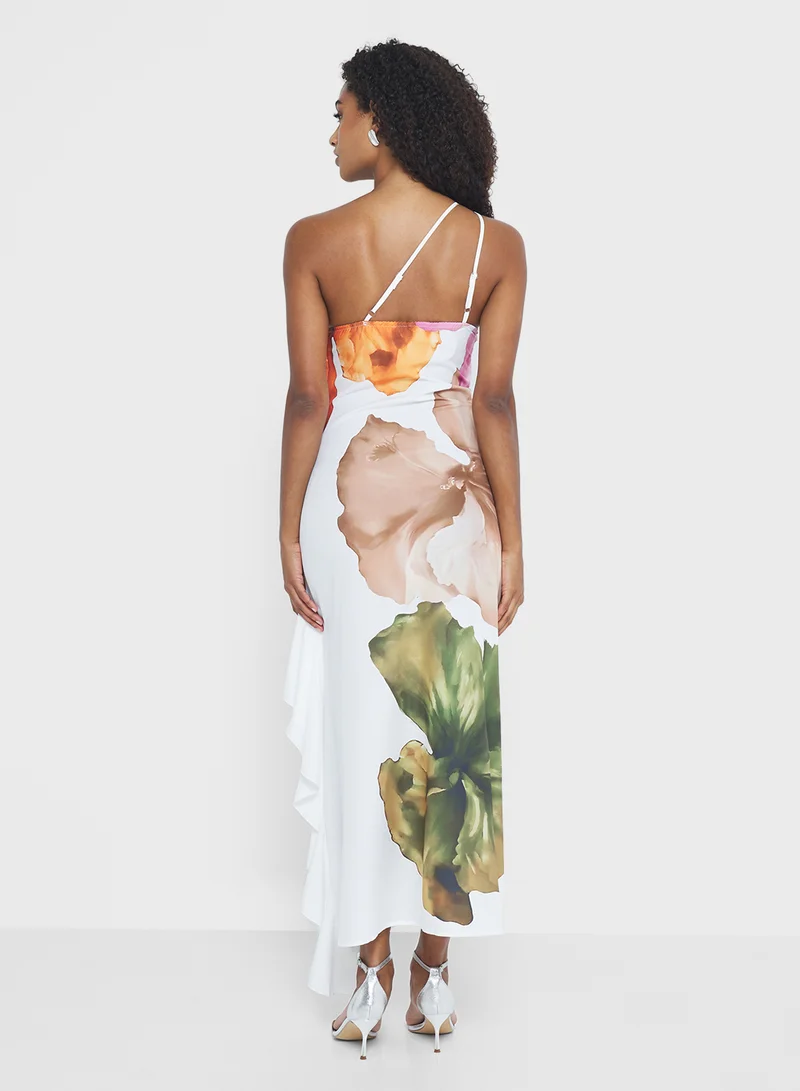Ginger One Shoulder Oversize Floral A Line Dress