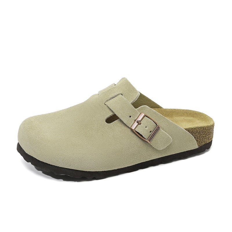 Waterproof Genuine Leather Cork Sole Slip-On Half Shoes for Adults, Unisex Closed-Toe Casual Loafers