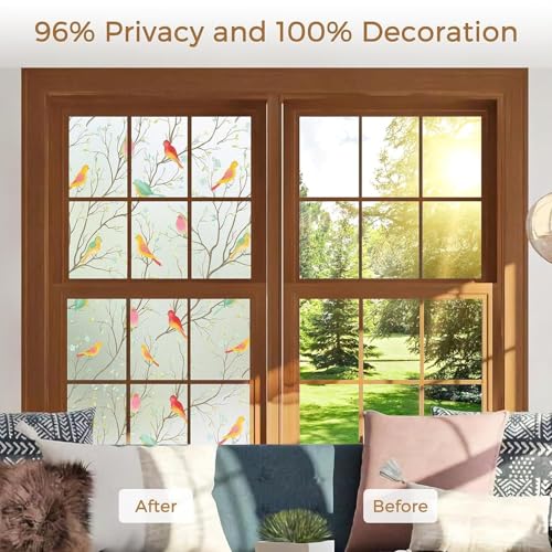 HOME13 Brids Frosted Window Film Anti UV Privacy Self Adhesive Window Glass Sticker for Home & Offie (24"x78" Inch, Birds Frosted) - Image 4