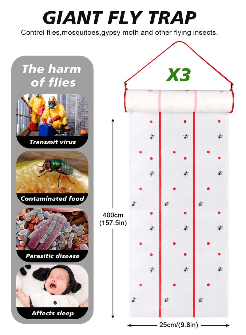 3 Pack Flying Insect Glue Sticker Trap Eco Friendly Pest Control Solution Indoor Use Sticky Fly Paper Strips Effective Mosquito Gnats Fruit Fly Bug Catcher Safe Home Fly Trap Kit with Hanging Hooks - Image 2
