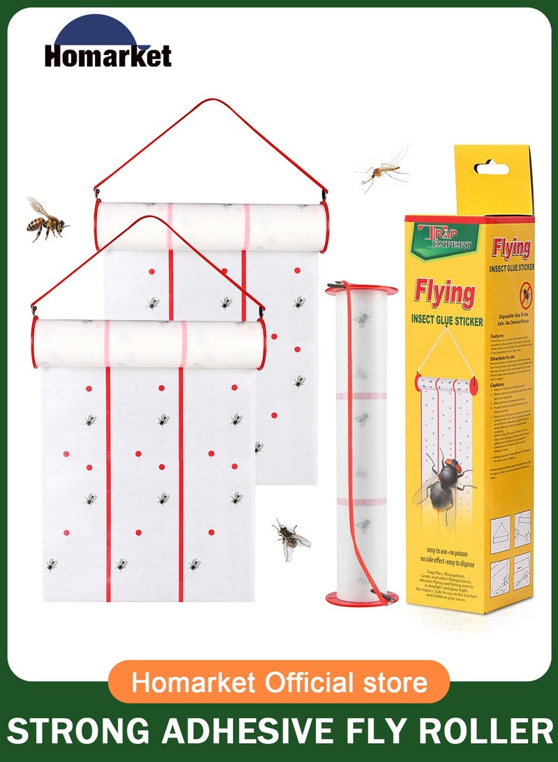 3 Pack Flying Insect Glue Sticker Trap Eco Friendly Pest Control Solution Indoor Use Sticky Fly Paper Strips Effective Mosquito Gnats Fruit Fly Bug Catcher Safe Home Fly Trap Kit with Hanging Hooks - Image 1