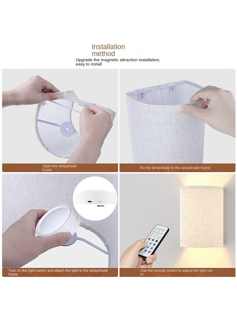 Fabric wall lamp, magnetic suction, dimmable, remote control, bedside corridor, living room, ambient night light - Image 2