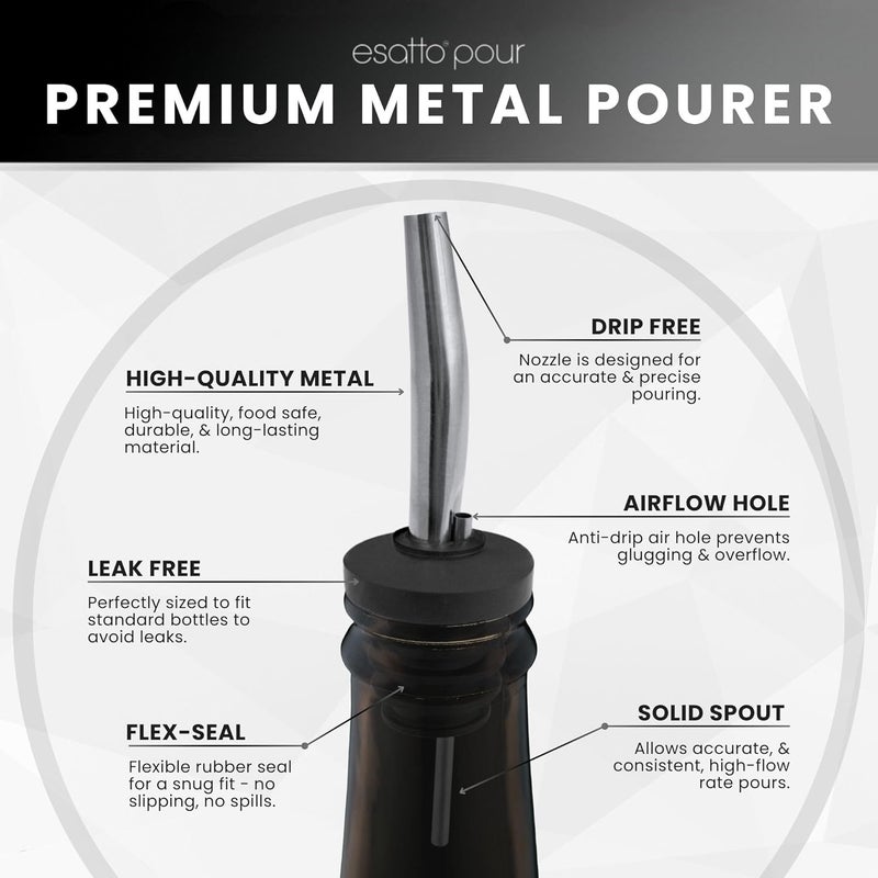 Esatto Stainless Steel Liquor Bar Bottle Pourers - Drip-Free Nozzle - Pour Spouts for Alcohol & Bartending - Universal Fit Speed Spout - Rust-Free & Easy Clean - Chrome (24 Pack) - Image 4