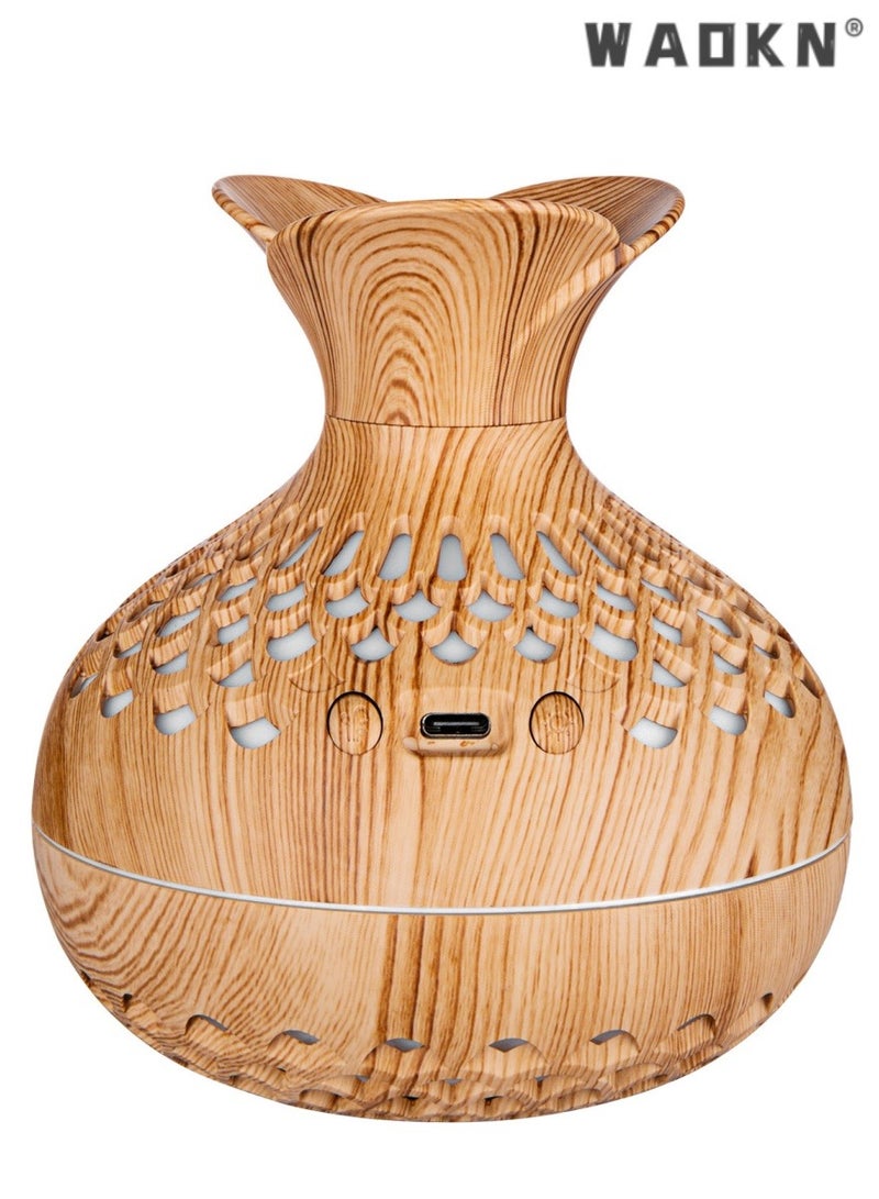 دبليو أيه أو كي أن زهرة على شكل مرطب خشبي البخور ، مع وظيفة قوية الترطيب ، 300ml قدرة كبيرة ، الناقل التسلسلي العام تعمل بالطاقة مكتب غرفة نوم رذاذ المرطب ، عملية كتم الصوت ، زهرية الشكل ، الخشب الحبوب تصميم - Image 3