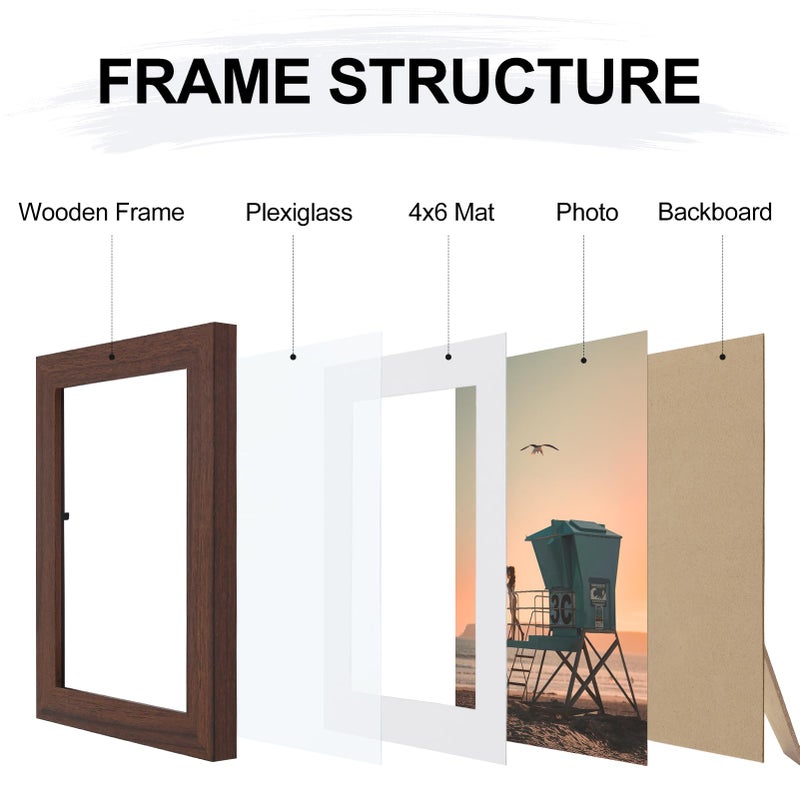Vittanly 5x7 Picture Frame  Display Pictures 4x6 with Mat or 5x7 without Mat  Rustic Photo Frame for Wall or Table Top Display  Brown  1 Pack - Image 2