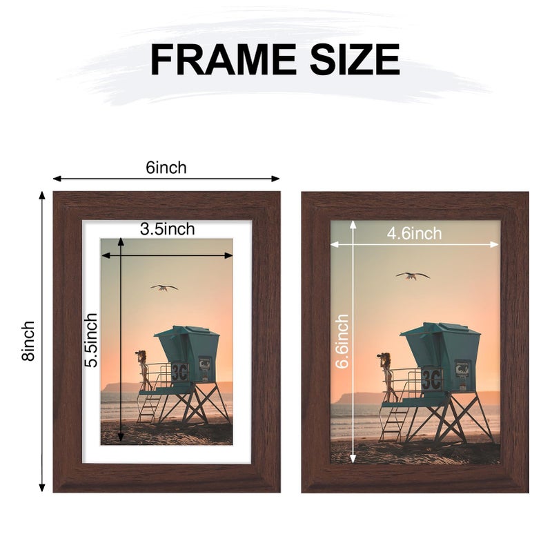 Vittanly 5x7 Picture Frame  Display Pictures 4x6 with Mat or 5x7 without Mat  Rustic Photo Frame for Wall or Table Top Display  Brown  1 Pack - Image 3