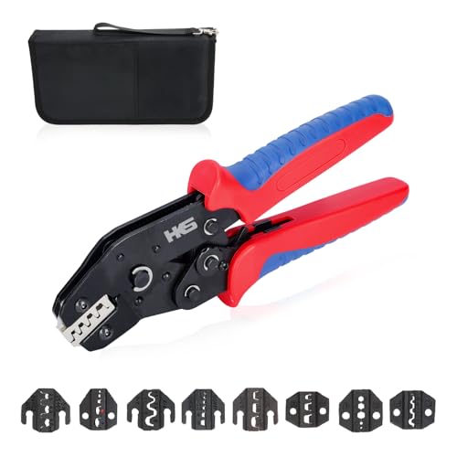 HKS Ratcheting Crimping Tool Set 11 PCS with Changeable Jaws for Dupont JST MOLEX - Open Barrel Terminals, Insulated & Non-Insulated Ferrules, Terminals & Butt Connectors,Solar & Coax Connectors - Image 1