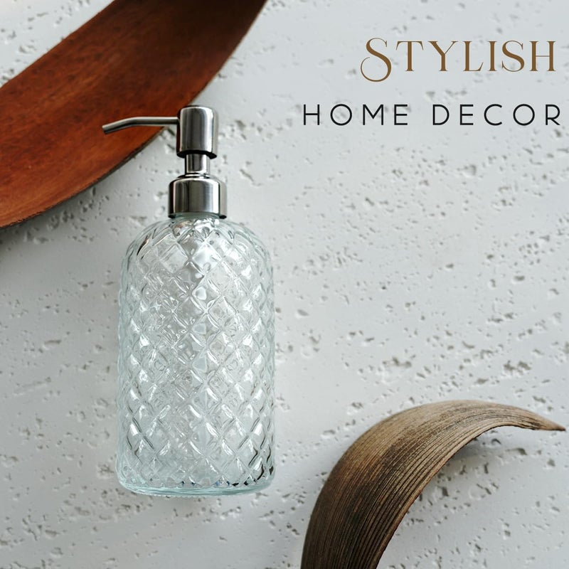 JASAI 18Oz Gem Patterned Clear Glass Soap Dispenser with Rust Proof Pump, Refillable Hand soap Dispenser for Kitchen, Premium Bathroom Soap Dispenser for Dish Soap, Hand soap, Lotion(Clear). - Image 5