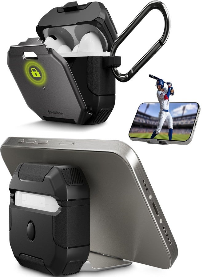 Switcheasy حافظة SwitchEasy Defender+ AirPods Pro القابلة للقفل الجيل الثاني والجيل الأول - حافظة شحن لاسلكي مع حامل هاتف، حماية مضادة للصدمات لآبل AirPods، حافظة AirPod Pro مع قفل - رمادي فضائي - Image 1
