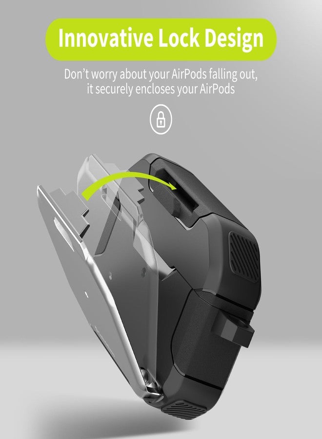 Switcheasy حافظة SwitchEasy Defender+ AirPods Pro القابلة للقفل الجيل الثاني والجيل الأول - حافظة شحن لاسلكي مع حامل هاتف، حماية مضادة للصدمات لآبل AirPods، حافظة AirPod Pro مع قفل - رمادي فضائي - Image 3