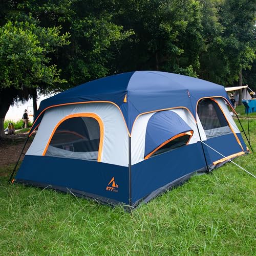 KTT Extra Large Tent 12 Person,Family Cabin Tents,2 Bay-Windows,2 Rooms and 3 Doors 3 Windows with Mesh,Waterproof,Straight Wall,Double Layer,Big Tent for Outdoor,Picnic,Camping(Dark Blue) - Image 5