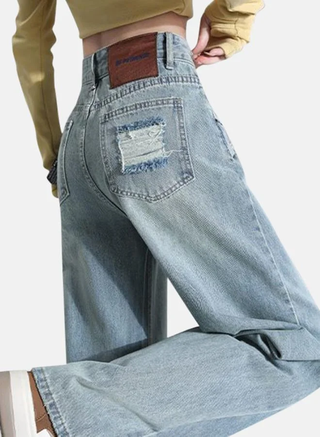 YUNIQEE Blue Straight Fit High-Rise Low Distress Light Fade Jeans