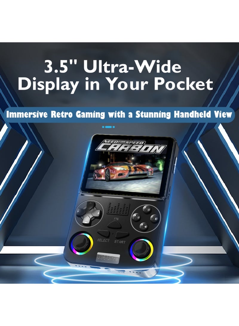 بلو فاير جهاز ألعاب J36 Ultra المحمول | شاشة IPS عالية الدقة 3.5 بوصة، أكثر من 20,000 لعبة كلاسيكية، يدعم 20+ محاكي (PSP / PS1 / N64 / NDS)، اتصال WiFi بسرعة 5G وبلوتوث للعب أونلاين متعدد اللاعبين، بطارية 3000 مللي أمبير، معالج ثماني النواة | تجربة ألعاب شبكية عالمية للأطفال والكبار - Image 2
