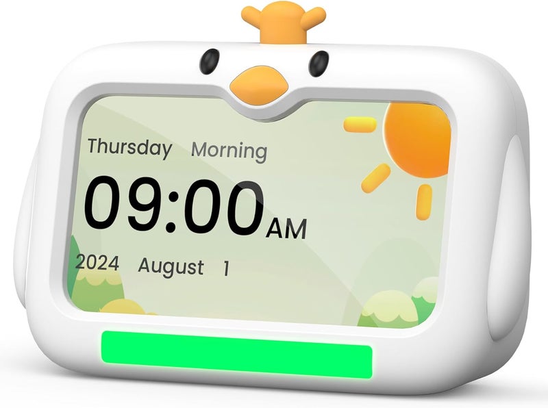 Mitoart Kids Alarm Clock, OK to Wake Clock with Red & Green Lights, Toddler Sleep Training for Children with 8 Natural Sounds & 2 Levels Night Lights - Image 1