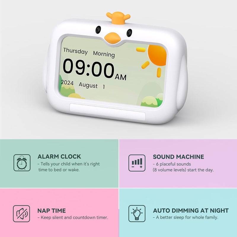 Mitoart Kids Alarm Clock, OK to Wake Clock with Red & Green Lights, Toddler Sleep Training for Children with 8 Natural Sounds & 2 Levels Night Lights - Image 4