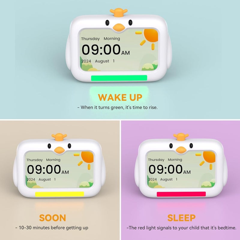 Mitoart Kids Alarm Clock, OK to Wake Clock with Red & Green Lights, Toddler Sleep Training for Children with 8 Natural Sounds & 2 Levels Night Lights - Image 3
