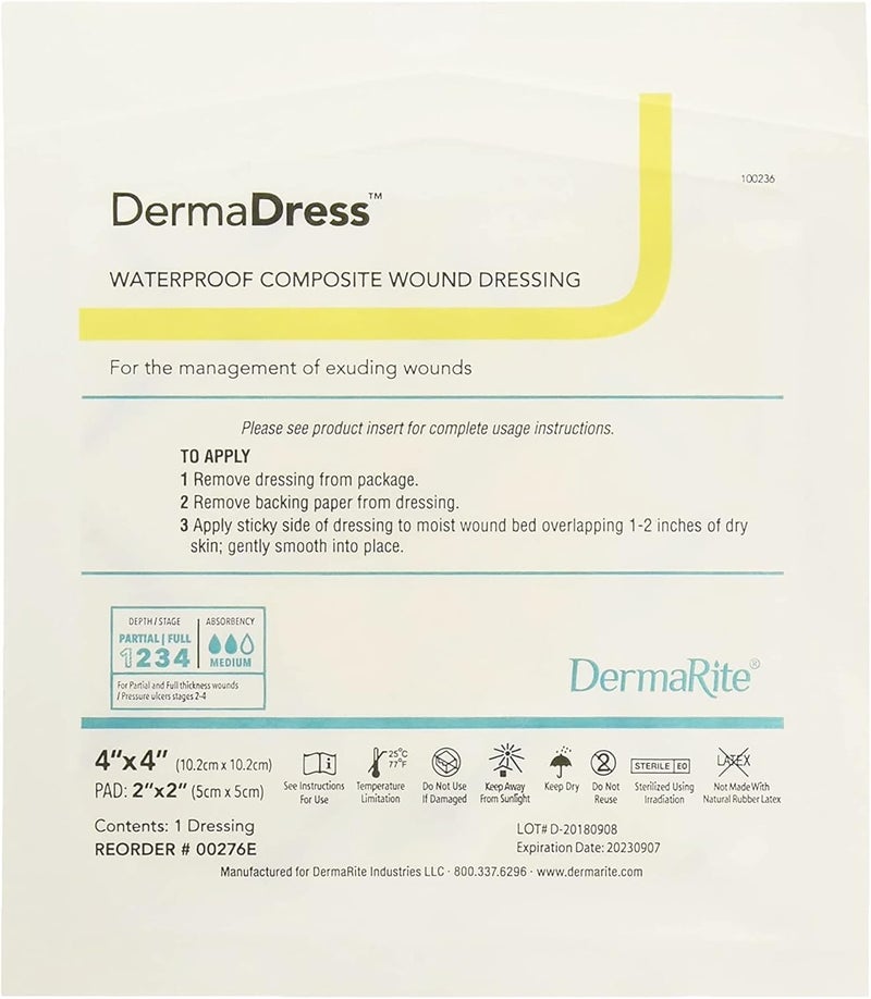 DermaRites DermaDress Composite Sterile Wound Dressing  Self Adherent Waterproof Pad Individually Packaged  4 in x 4 in 1 Count 10 Packs 10 Total - Image 3