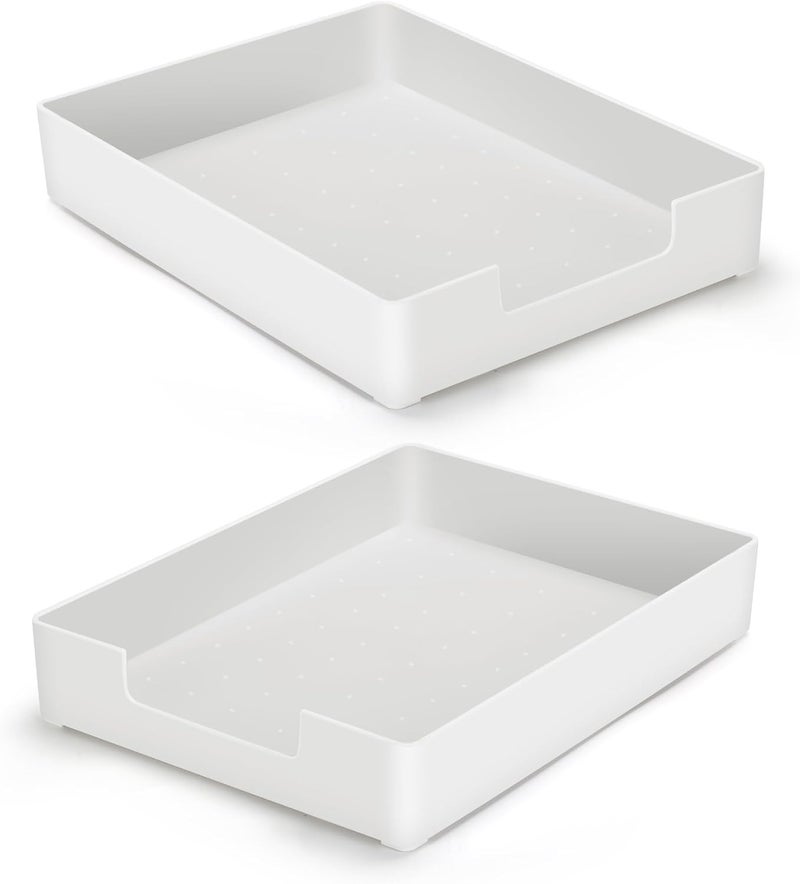 AZFUNN Letter-Size Tray Desk Letter Tray Paper Tray, Sturdy Heavy-Duty Plastic Printer Paper Tray, Single-Tier Stackable File Storage Organizer for Office Home (2, White) - Image 1