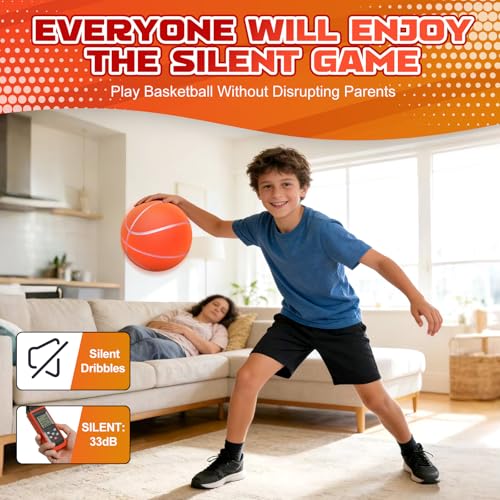 BYYNNE Silent Basketball Size 7 295 Noiseless Indoor Basketball for Quiet Dribbling and Indoor Training Pro Grooved Airless PU Foam Basketball Real Feel Higher Bounce Quieter Orange - Image 3