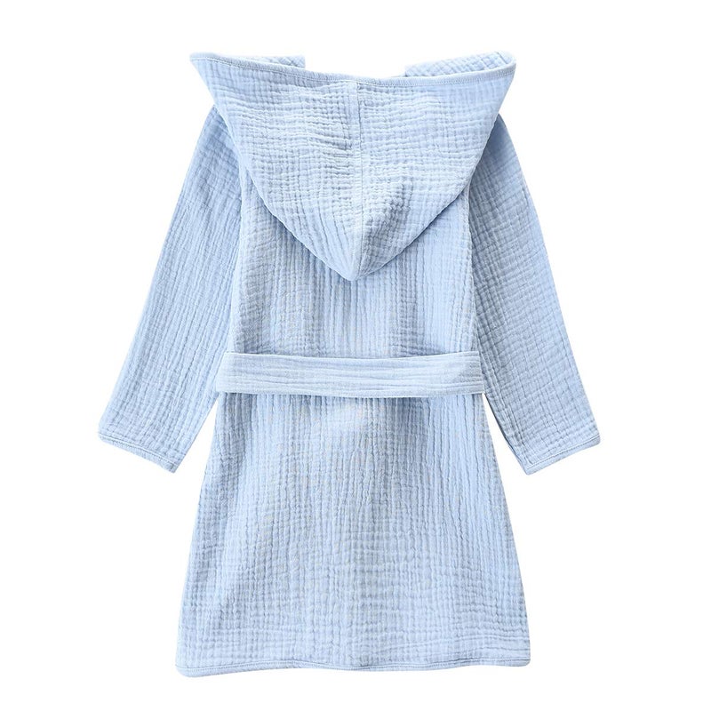 TADO MUSLIN Toddler Bathrobe, Cover-Up for Kids Soft and Breathable Organic Cotton Robe for baby, Boy& Girl Hooded Towel, 2-4 T, Blue - Image 2