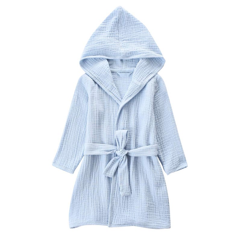 TADO MUSLIN Toddler Bathrobe, Cover-Up for Kids Soft and Breathable Organic Cotton Robe for baby, Boy& Girl Hooded Towel, 2-4 T, Blue - Image 1