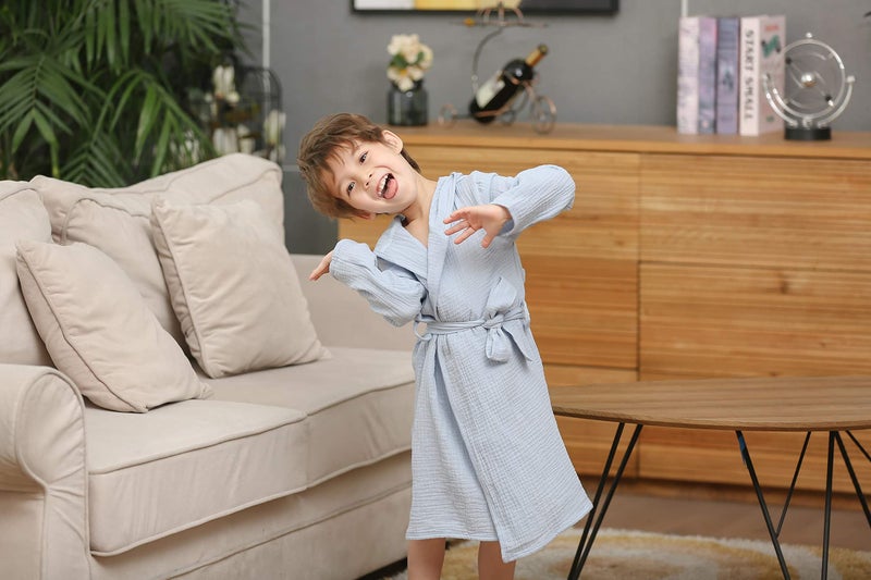 TADO MUSLIN Toddler Bathrobe, Cover-Up for Kids Soft and Breathable Organic Cotton Robe for baby, Boy& Girl Hooded Towel, 2-4 T, Blue - Image 5