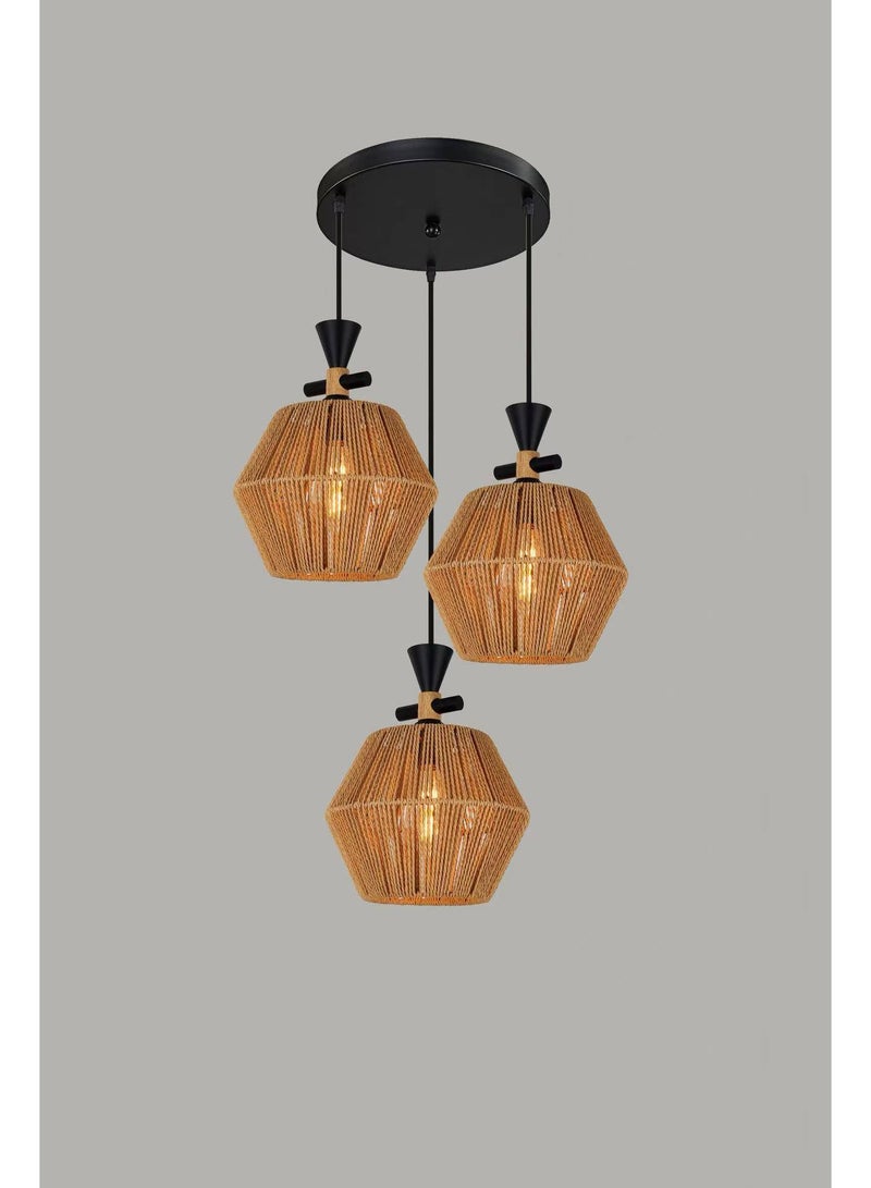 Prime Sole 3 Light Rattan Pendant Ceiling Light Modern Hanging Chandelier E27 Adjustable Pendant Lamp for Kitchen Island Dining Room Living Room Cafe Home Decor Lighting Fixture - Image 1