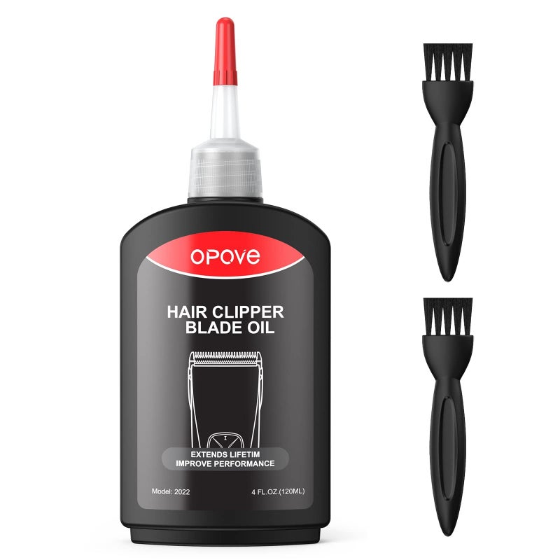 opove Premium Hair Clipper Blade Lubricating Oil for Clippers, Trimmers, Groomers, Rust Prevention, 4.05oz/120ml, 1 Pack with Clean Brushes - Image 1