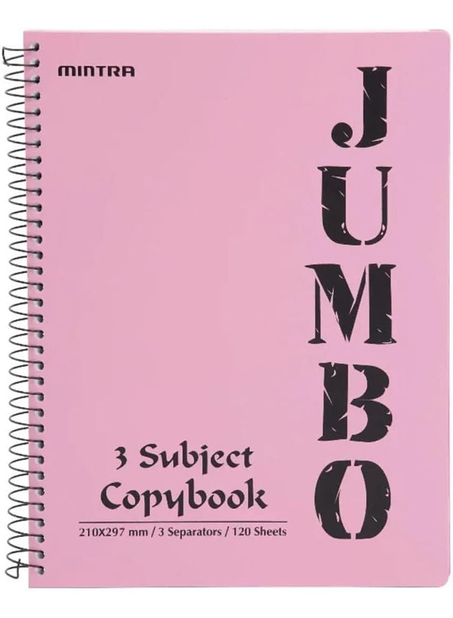 JUMBO A4 Notebook 3 Subjects 120 Sheets-Pastel color- Spring Pink