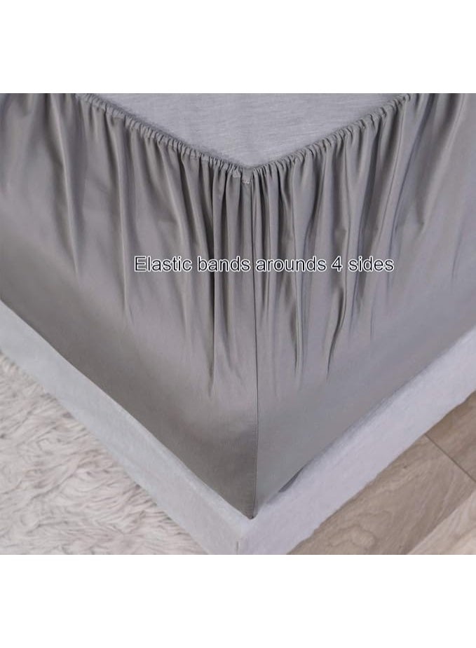 PHF شيت مفروش PHF 800 خيط ساتان 100% قطن مصري طبيعي ناعم متين قابل للتنفس دافئ لفصل الشتاء حجم مزدوج، 54x75+19 بوصة، رمادي - Image 4