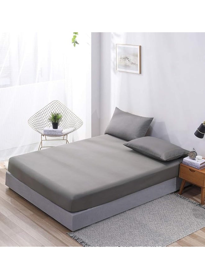 PHF شيت مفروش PHF 800 خيط ساتان 100% قطن مصري طبيعي ناعم متين قابل للتنفس دافئ لفصل الشتاء حجم مزدوج، 54x75+19 بوصة، رمادي - Image 2