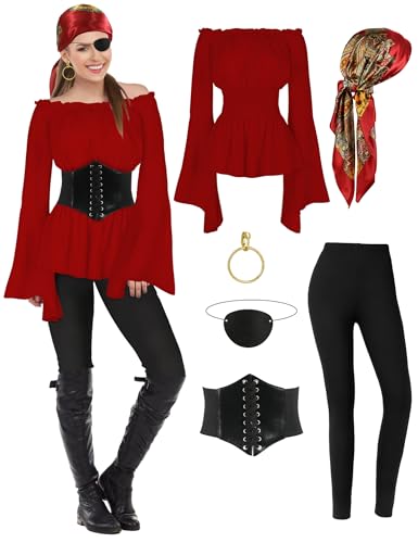 CICOCI Pirate Costume For Women With Accessories Renaissance Blouse Top Belt Headscarf Full Outfits Halloween Costume - Image 1