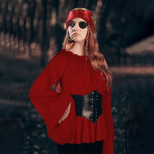 CICOCI Pirate Costume For Women With Accessories Renaissance Blouse Top Belt Headscarf Full Outfits Halloween Costume - Image 3