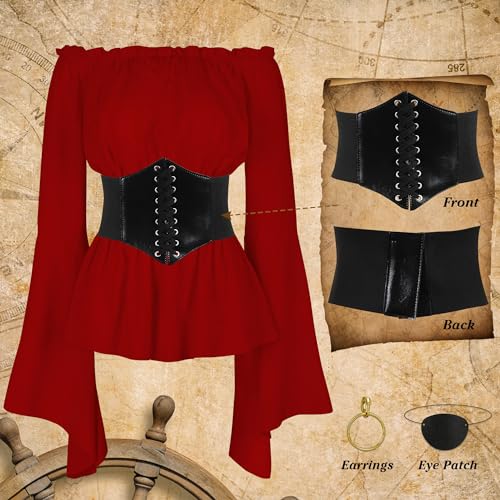 CICOCI Pirate Costume For Women With Accessories Renaissance Blouse Top Belt Headscarf Full Outfits Halloween Costume - Image 4