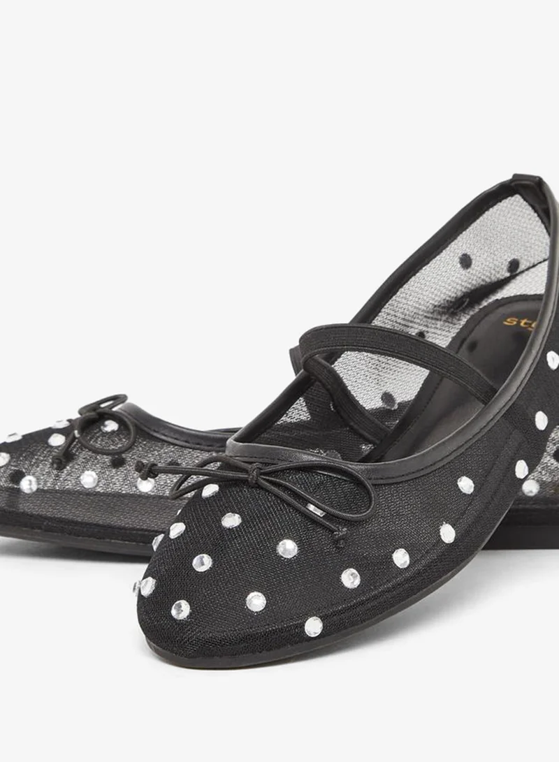 Styli  Black Polka Dot Embellished Ballerina for Women | Best Price UAE
