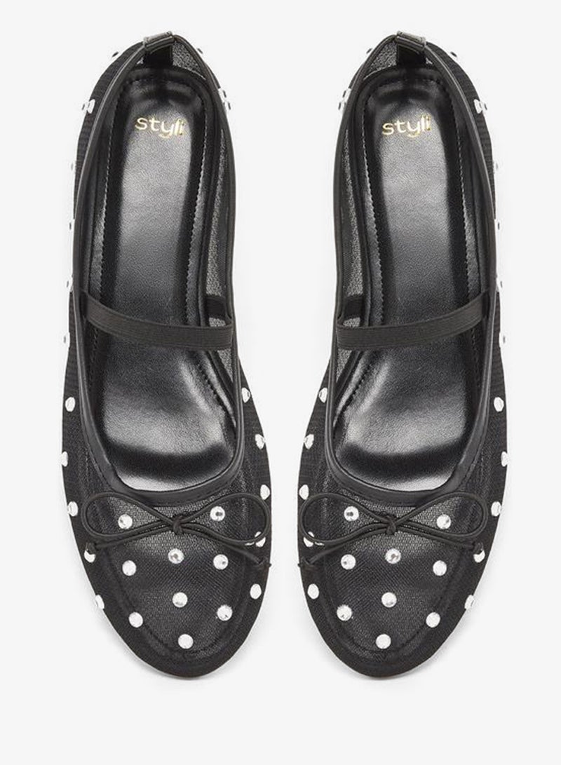Styli Black Polka Dot Embellished Ballerina - Image 5
