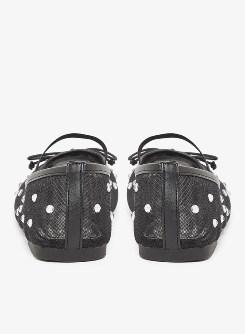 Styli  Black Polka Dot Embellished Ballerina for Women | Best Price UAE
