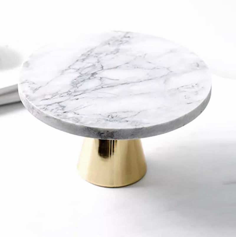 Loticy 8 Inches 20 cm Round Marble Decor Plate Stand, Marbled Party Dessert Cheese Display Plate for Wedding Party Birthday Baby Shower Celebration Home Decor Cupcake Stands Pedestal Holder - White - Image 2
