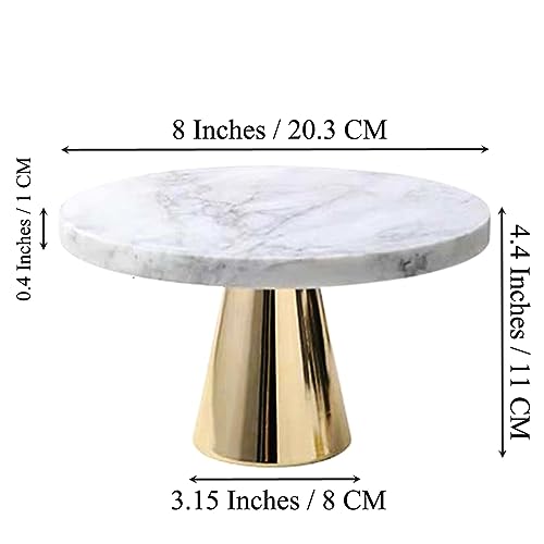 Loticy 8 Inches 20 cm Round Marble Decor Plate Stand, Marbled Party Dessert Cheese Display Plate for Wedding Party Birthday Baby Shower Celebration Home Decor Cupcake Stands Pedestal Holder - White - Image 3