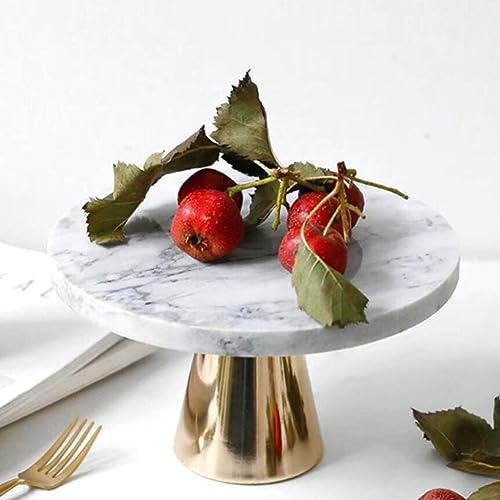 Loticy 8 Inches 20 cm Round Marble Decor Plate Stand, Marbled Party Dessert Cheese Display Plate for Wedding Party Birthday Baby Shower Celebration Home Decor Cupcake Stands Pedestal Holder - White - Image 1