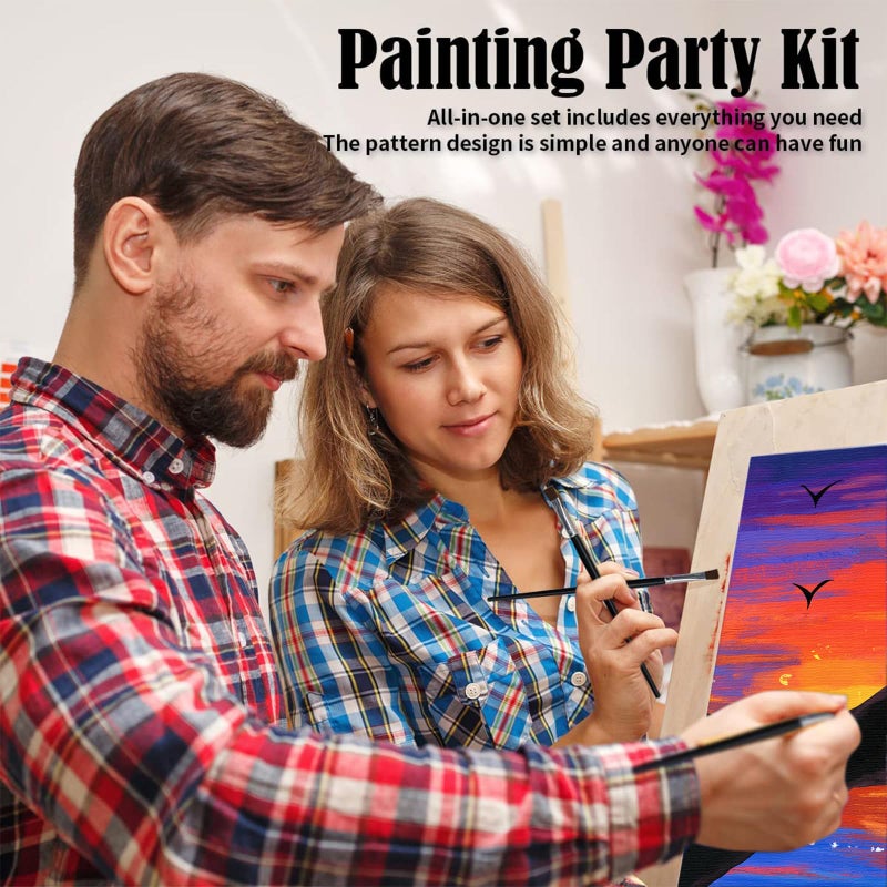 Vochic Sip And Paint Kit  Pre Drawn Canvas Couples Painting Party Kits  Paint Art Set With Outline Canvas For Adults Date Night Game Couple Sunset Heart  Valentine'S Day  2 Pack (12 X 16 Inches) - Image 3