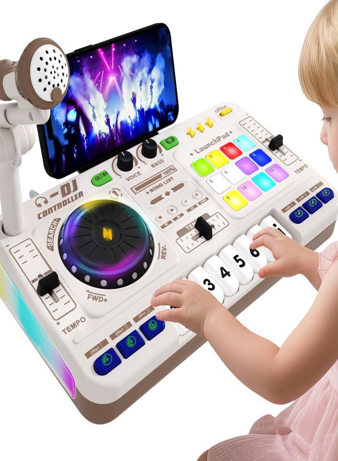 LZZAPJ Kids DJ Mixer Board Controller Toy Set with Turntable, Piano Keys, Microphone & Bluetooth - Musical Instrument Toy for Toddlers 3 4 5 6 7 8 Year Old Boys & Girls - Birthday (White) - Image 1