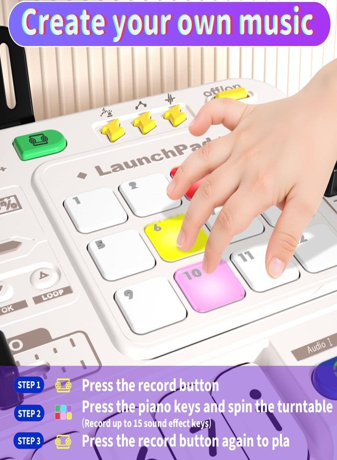 LZZAPJ Kids DJ Mixer Board Controller Toy Set with Turntable, Piano Keys, Microphone & Bluetooth - Musical Instrument Toy for Toddlers 3 4 5 6 7 8 Year Old Boys & Girls - Birthday (White) - Image 5